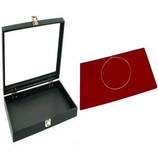 Black Glass Top Jewelry Case w/ 1 Red Velvet Display Insert (Single metal latch) {1}