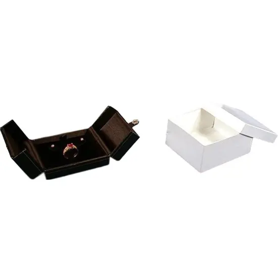 12 Ring Earring Boxes Black Leather Snap Lid Display {2}