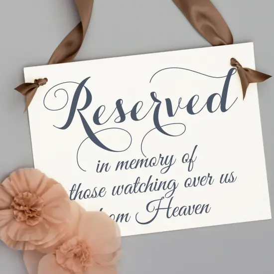 Ritzy Rose Memorial Chair Sign - Slate on 11x8in White Linen Cardstock with Greige Ribbon {6}
