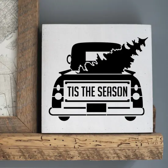 Tis The Season Vintage Truck & Tree Embossing 12 x 12 Stencil | FS055 by Designer Stencils | Word & Phrase Stencils | Reusable Stencil for Painting on Wood, Wall, Tile, Canvas, Paper, Fabric, Furniture, Floor | Stencil for Home Makeover {4}