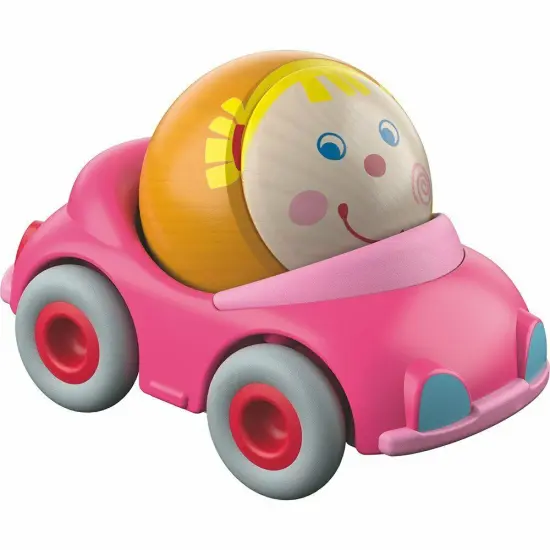 HABA Kullerbu Greta's Convertible Ball Car - Pink Vehicle with Cheerful Wooden Driver Ages 2+ Multicolor {1}