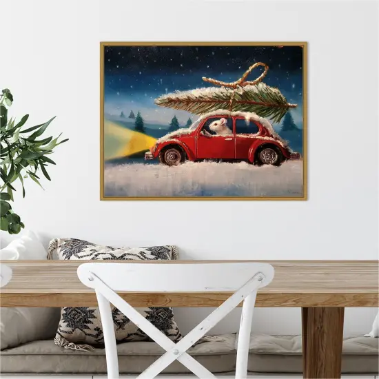 Mouse with Christmas Tree by Lucia Heffernan Canvas Wall Art Print Framed Gold {4}