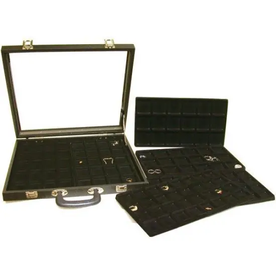 7 Black Charm Coin Display Tray & Glass Top Travel Case {1}