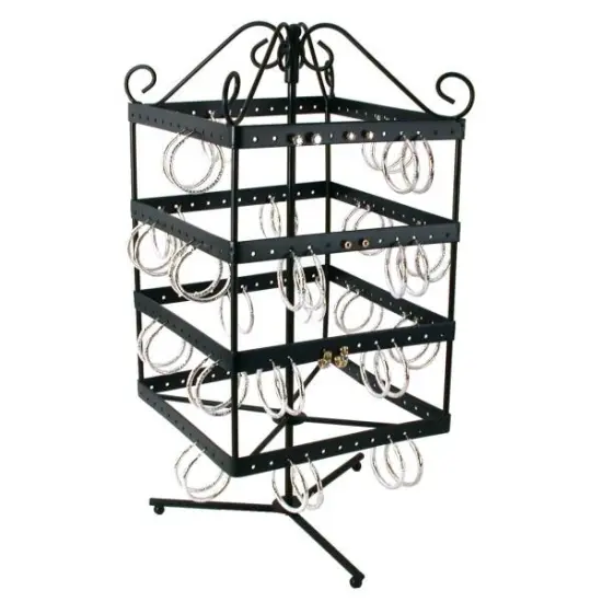 Revolving Rotating 96 Pairs Earring Display Stand Black Metal 13 1/8" {1}
