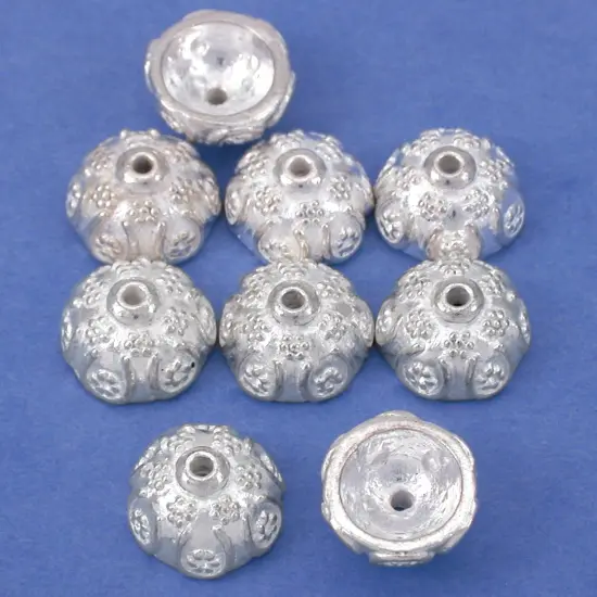16g Bali Flower Bead End Caps Silver Plt 11mm Approx 8 {1}