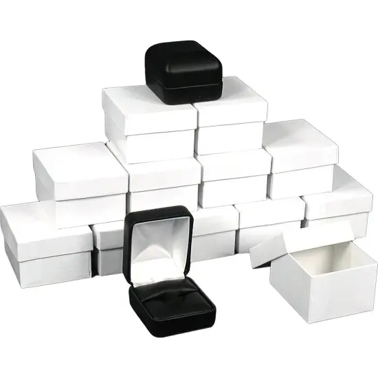 12 Ring Boxes Black Leather Jewelry Gift Case Display {1}