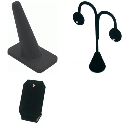 3 Piece Black Jewelry Display - 1 Ring Finger, 1 Necklace Pendant Display, 1 Velvet Tree Earring Dis {1}