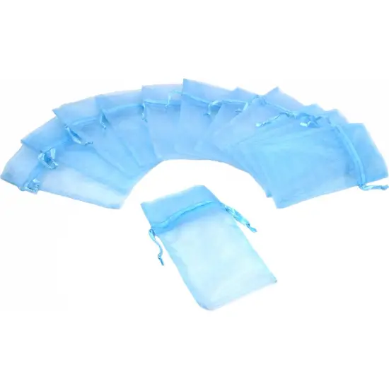 Light Blue Organza Drawstring Jewelry Gift Bag Pouches 4" x 5" Kit 192 Pcs {1}