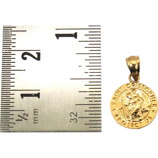 14k Yellow Gold St.Christopher Medal Charm with 18" Gold Cable Chain & Gift box {4}