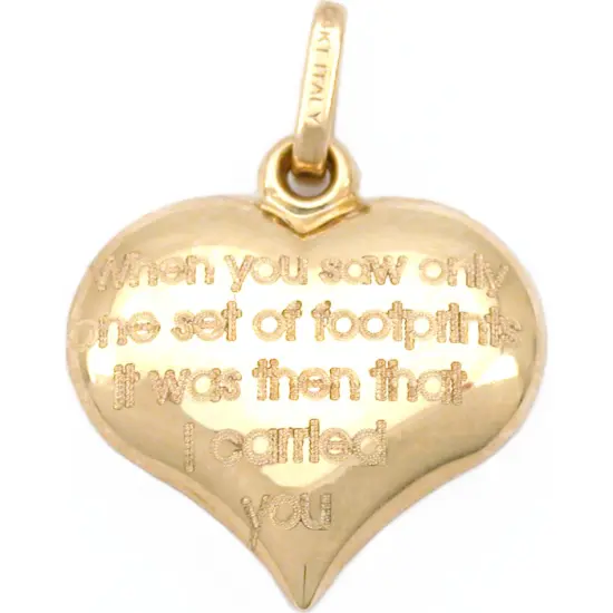 14k Gold Footprints Cross Heart Charm Religious Jewelry {2}