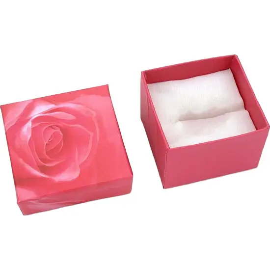 Pink Rose Filled Cotton Ring Gift Boxes Jewelry Displays Kit 100 Pcs {2}