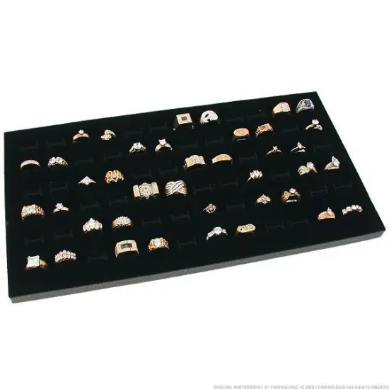 Black Glass Top Jewelry Display 72 Ring Case Box Bonus {3}