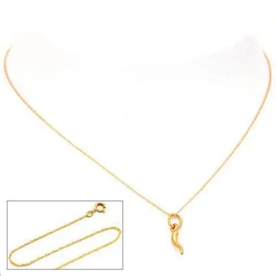 14K Gold Italian Horn Charm 18" Chain Jewelry {2}