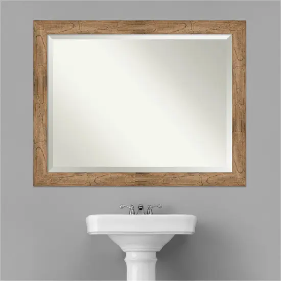 Beveled Wood Bathroom Wall Mirror, Owl Brown Frame {5}