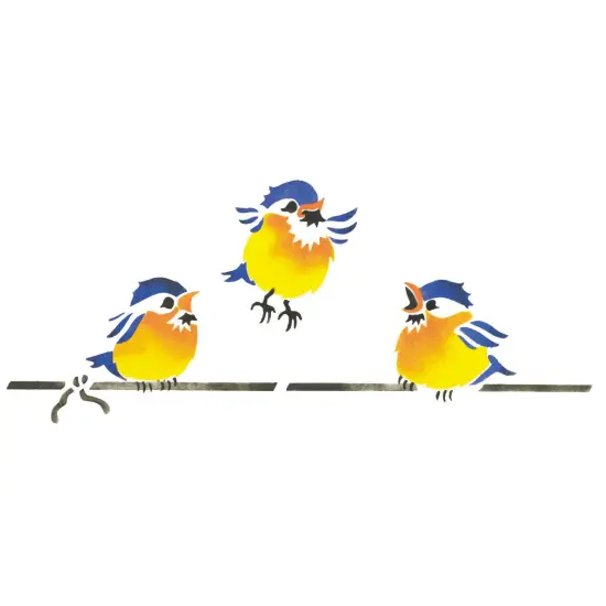 Three Birds Wall Stencil | 2064 by Designer Stencils | Animal & Nature Stencils | Reusable Art Craft Stencils for Painting on Walls, Canvas, Wood | Reusable Plastic Paint Stencil for Home Makeover | Easy to Use & Clean Art Stencil {1}