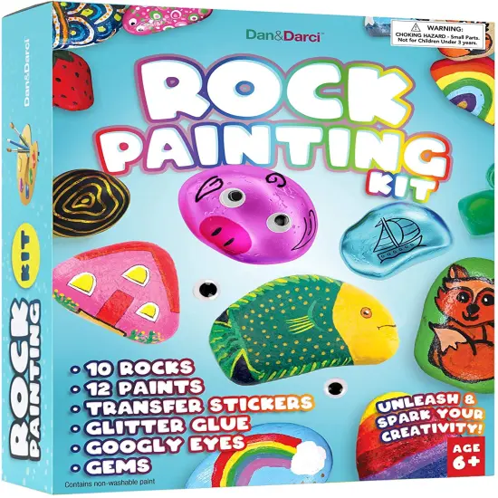 Dan&Darci Rock Painting Kit for Kids - Arts and Crafts for Girls & Boys Ages 6-12 - Craft Kits Art Set - Supplies for Painting Rocks - Best Tween Paint Gift {1}