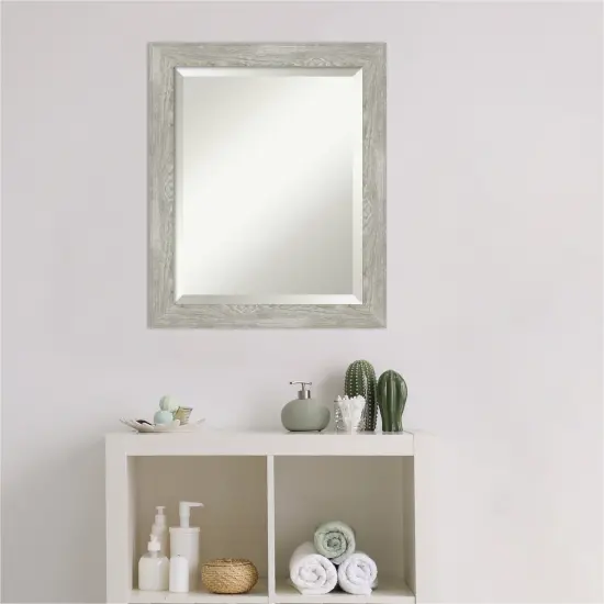 Beveled Bathroom Wall Mirror, Dove Greywash Narrow Frame {6}