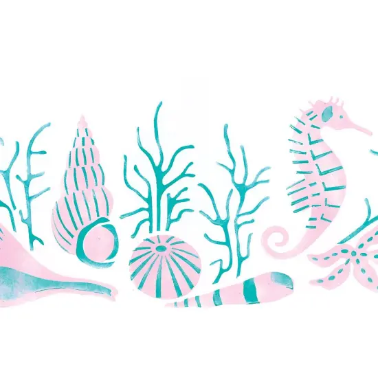Shells with Seahorse Wall Stencil | 1838 by Designer Stencils | Reusable Art Craft Stencils for Painting | {2}