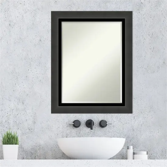 Beveled Bathroom Wall Mirror, Tuxedo Black Frame {6}