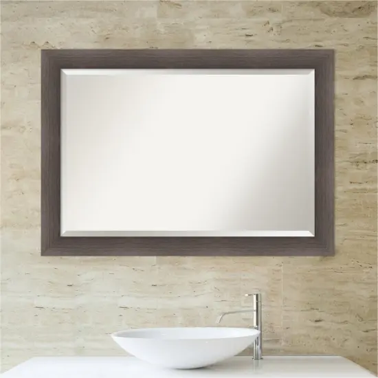 Beveled Wood Bathroom Wall Mirror, Hardwood Frame {4}
