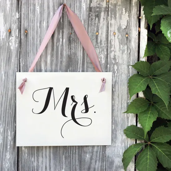 Ritzy Rose Mr. and Mrs. Chair signs - Black on 11x8in White Linen Cardstock with Blush Pink Ribbon {6}