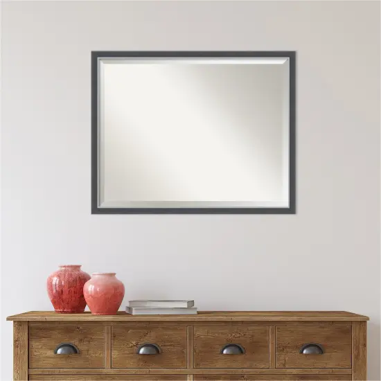 Beveled Bathroom Wall Mirror, Eva Black Silver Thin Frame {5}