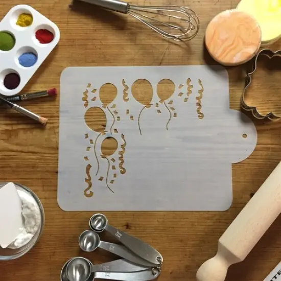 Balloons and Streamers Cake Stencil | C075 by Designer Stencils | Cake Decorating Tools | Baking Stencils for Royal Icing, Airbrush, Dusting Powder | Reusable Plastic Food Grade Stencil for Cakes | Easy to Use & Clean Cake Stencil {4}