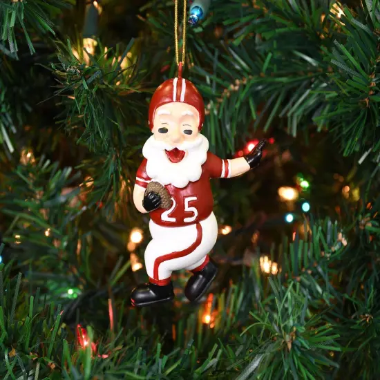 Touchdown Santa Christmas Sports Football Ornament (Dark Red & White) {5}