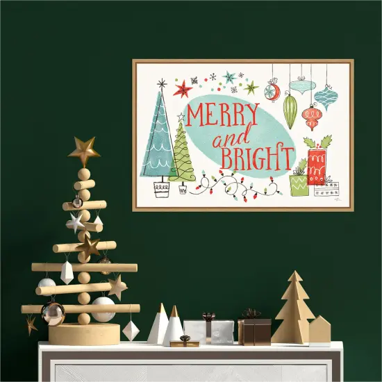Merry and Bright Christmas Tree by Janelle PennerCanvas Wall Art Print Framed Natural {4}