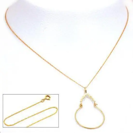 14K Gold Charm Holder 34mm 18" Chain Jewelry {2}