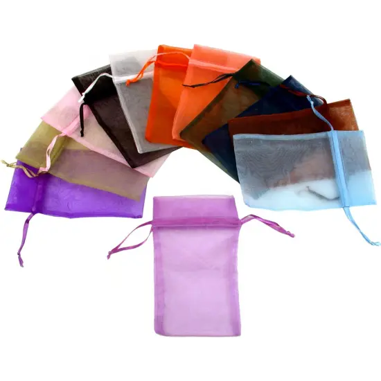 Assorted Colors Organza Drawstring Jewelry Gift Bags Pouches 4" x 5" Kit 96 Pcs {1}