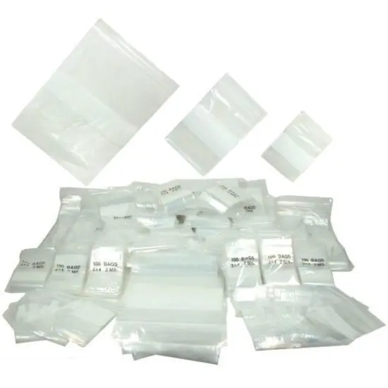3000 Clear Zipper Resealable Poly Bags White Band 3 Szs {1}