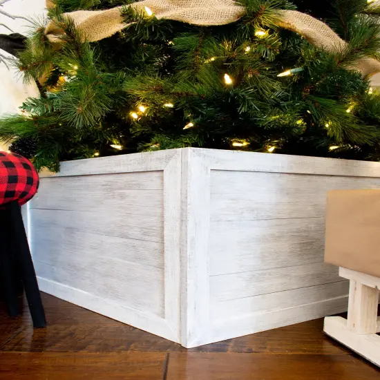 Rustic Farmhouse Large 27" Reclaimed Wooden Christmas Tree Box Collar White {2}
