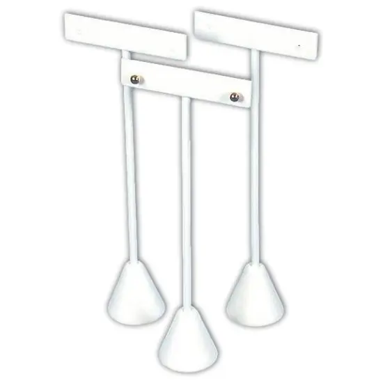 3 Earring T Stand White Leather Showcase Display 6.75" {1}