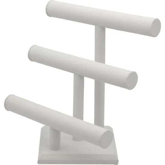 12" x 12" White Faux Leather Triple Tier T-Bar Bracelet Chain Display 3/4" 2 Pcs {2}