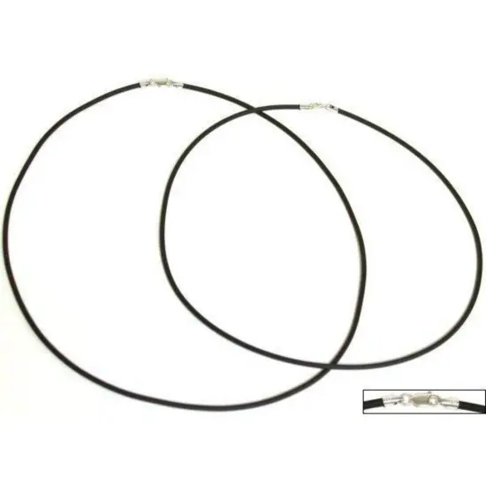 Rubber Cord Necklaces Black 16" & 18" 2Pcs {1}