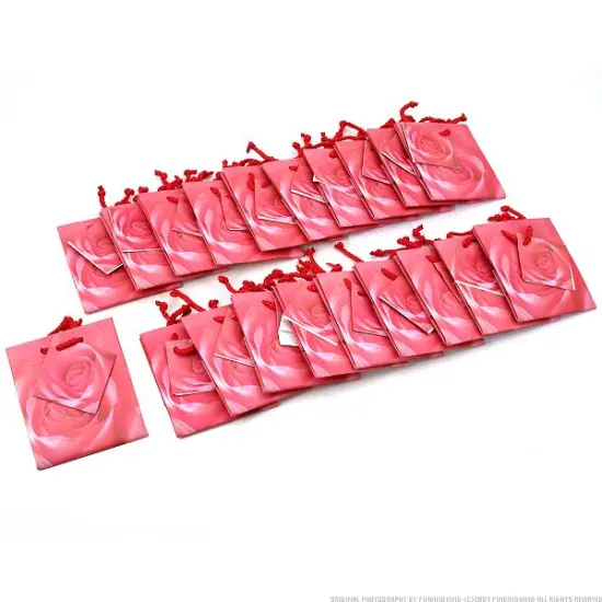 20 Pink Rose Shopping Tote Gift Bags & Card 3 1/2" {2}