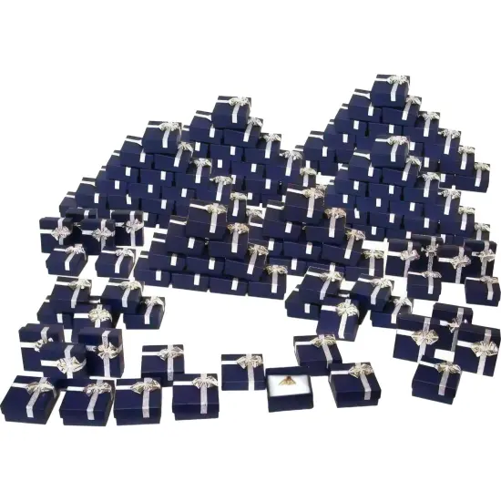 144 Blue Bow Tie Ring Gift Boxes Jewelry Displays {1}