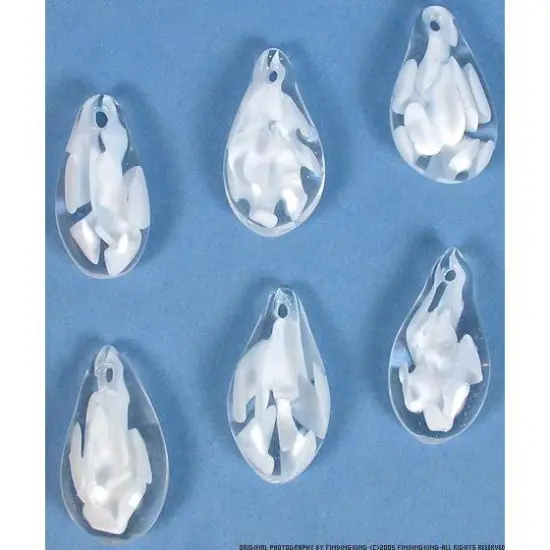 6 Pack White Lampwork Glass Pendant Bead Teardrop Flower {1}