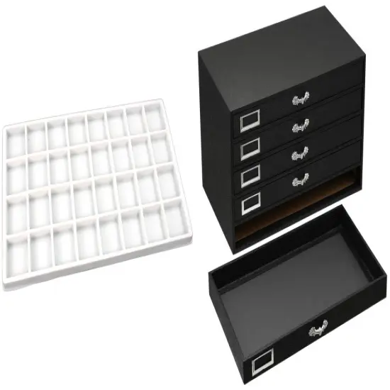 Black FindingKing 5-Drawer Jewelry Storage Case w/ 5 White Plastic 32-slot Trays {1}