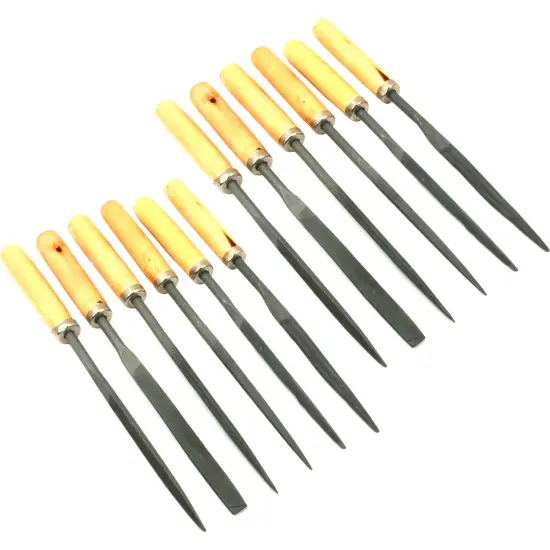 Needle File Set Wood Handles Wooden Files Carpentry Crafting Hobby Tools 12Pcs {1}
