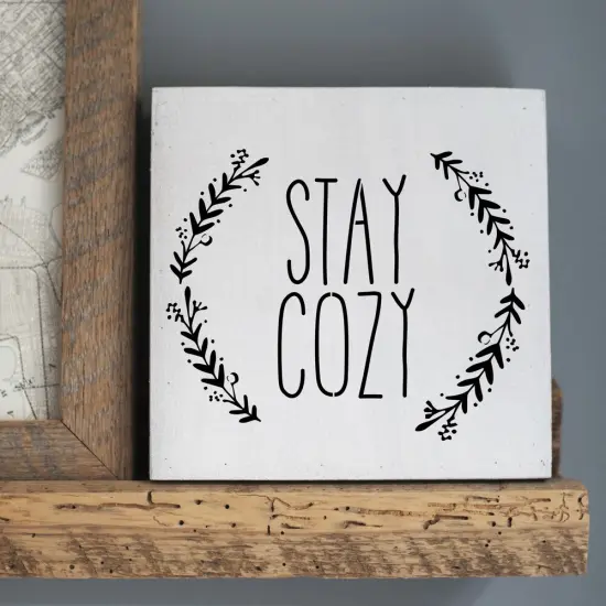 Stay Cozy Embossing 12 x 12 Stencil | FS058 by Designer Stencils | Word & Phrase Stencils | Reusable Stencils for Painting on Wood, Wall, Tile, Canvas, Paper, Fabric, Furniture, Floor | Reusable Stencil for Home Makeover | Easy to Use & Clean {4}