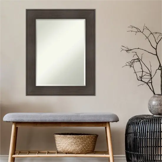 Beveled Bathroom Wall Mirror, William Rustic Woodgrain Frame {4}