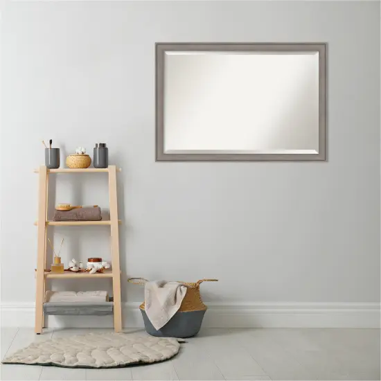 Beveled Wood Bathroom Wall Mirror, Greywash Frame {4}