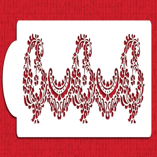 Alencon Lace Cake Stencil Bottom Tier | C373 by Designer Stencils | Cake Decorating Tools | Baking Stencils for Royal Icing, Airbrush, Dusting Powder | Reusable Plastic Food Grade Stencil for Cakes | Easy to Use & Clean Cake Stencil {1}
