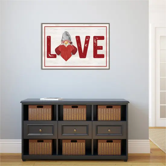 Valentine Gnomes Love by Tara Reed 33-in. W x 23-in. H. Canvas Wall Art Print Framed in Grey {4}