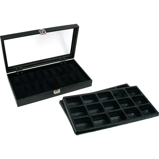 30 Pocket Watch Jewelry Display Tray & Glass Lid Case {1}