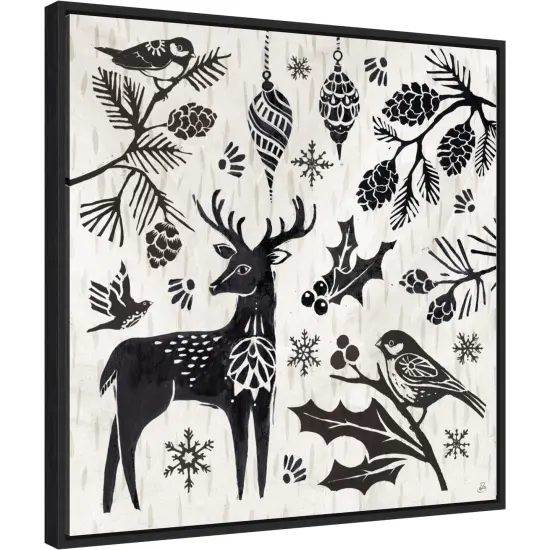 Woodcut Christmas III by Daphne Brissonnet Canvas Wall Art Print Framed Natural {6}