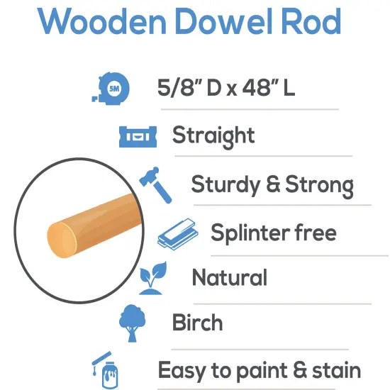 Wooden Dowel Rods 5/8 inch Thick, Multiple Lengths Available, Unfinished Sticks Crafts & DIY | Woodpeckers {2}