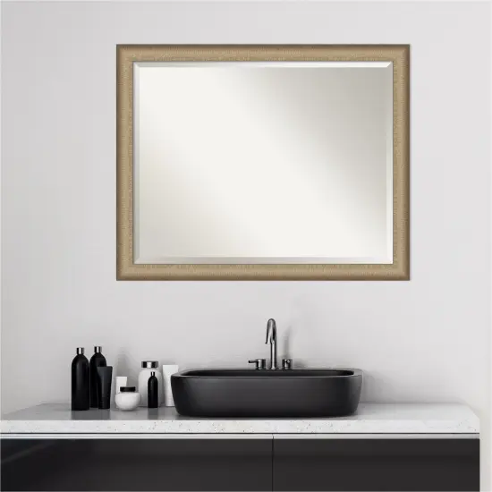Beveled Bathroom Wall Mirror, Elegant Brushed Narrow Frame {6}